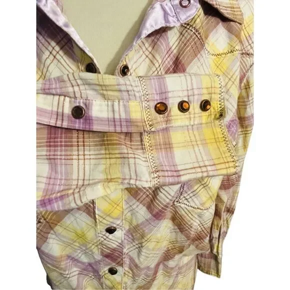 Wrangler Ultra 20X Fit Plaid Multi-Color Button Down Snap Jewel Buttons w/ Laven - Picture 8 of 16